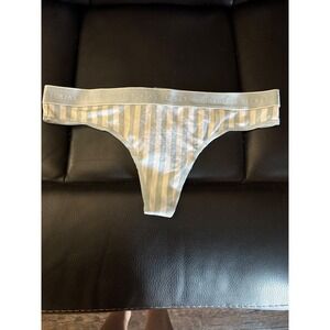Victorias Secret Thong Panty L Blue White Striped Seamless Underwear Lingerie‎